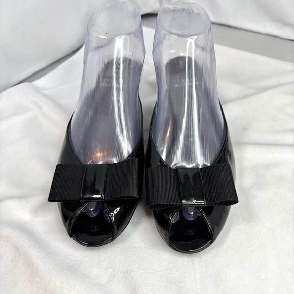 Stuart Weitzman Candy Black Patent Leather Wedge Heel Mule Size 6.5 - Picture 9 of 16
